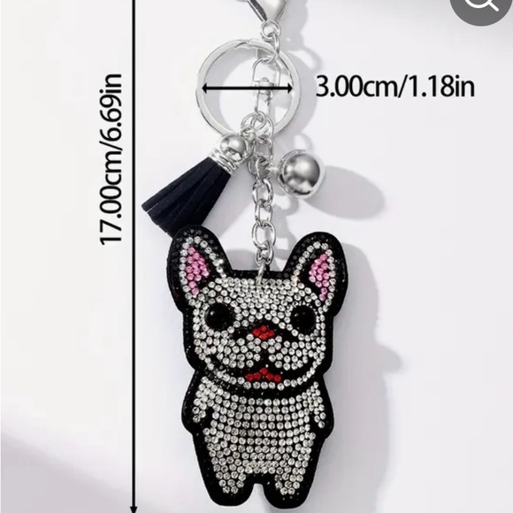 French Bulldog Frenchie Rhinestone Keychain ornament stocking stuffer - Picture 2 of 5